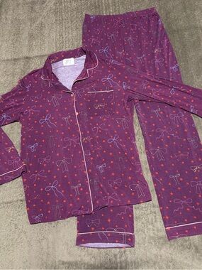 In My Sundays Twinkling Bow Long Sleeve & Pant (Purple Bow-Print) Pajama Set